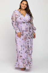 Lavender Floral Chiffon Maternity Plus Maxi Dress