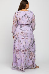 Lavender Floral Chiffon Plus Maxi Dress