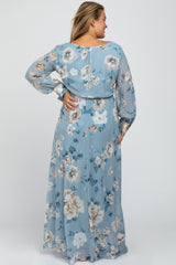 Light Blue Floral Chiffon Maternity Plus Maxi Dress