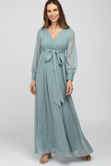 Mint Green Metallic Chiffon Maxi Dress