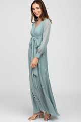 Mint Green Metallic Chiffon Maxi Dress