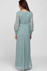 Mint Green Metallic Chiffon Maxi Dress