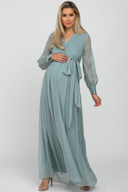 Mint Green Metallic Chiffon Maternity Maxi Dress