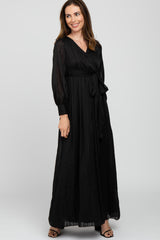 Black Metallic Striped Chiffon Maternity Maxi Dress