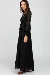 Black Metallic Striped Chiffon Maxi Dress