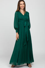 Forest Green Metallic Striped Chiffon Maternity Maxi Dress