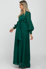 Forest Green Metallic Striped Chiffon Maternity Maxi Dress