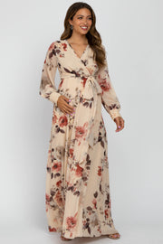 Cream Floral Chiffon Maternity Maxi Dress