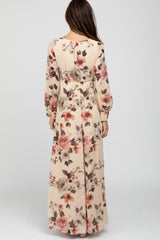 Cream Floral Chiffon Maxi Dress