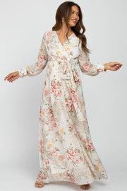 Ivory Floral Chiffon Maternity Maxi Dress