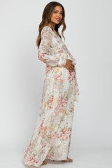 Ivory Floral Chiffon Maternity Maxi Dress