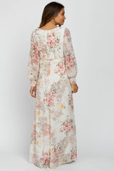 Ivory Floral Chiffon Maternity Maxi Dress