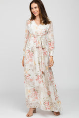 Ivory Floral Chiffon Maternity Maxi Dress