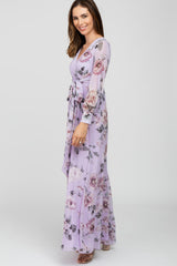 Lavender Floral Chiffon Maxi Dress