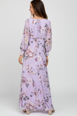 Lavender Floral Chiffon Maxi Dress