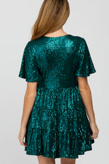 Emerald Green Sequin Tiered Short Sleeve Maternity Dress