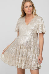 Cream Sequin Tiered Short Sleeve Maternity Dress