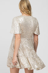 Cream Sequin Tiered Short Sleeve Maternity Dress