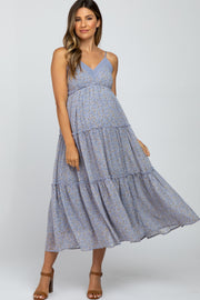 Periwinkle Floral Tiered Maternity Maxi Dress