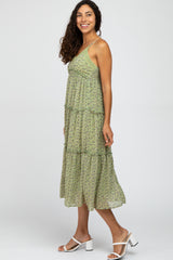 Light Olive Floral Tiered Maxi Dress