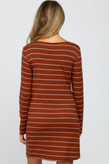 Rust Basic Striped Maternity Dress