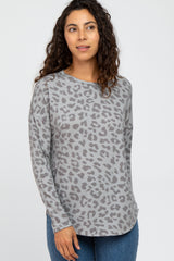 Grey Animal Print Round Hem Top