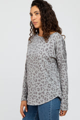 Grey Animal Print Round Hem Top