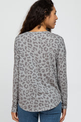 Grey Animal Print Round Hem Top