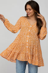 Orange Animal Print Babydoll Maternity Tunic Top