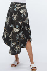 Charcoal Floral Smocked Maternity Midi Skirt