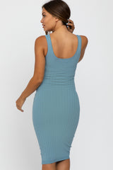 Light Blue Sleeveless Fitted Ribbed Maternity Dress