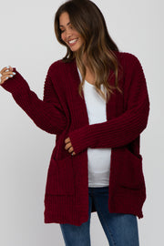 Burgundy Chunky Knit Maternity Cardigan