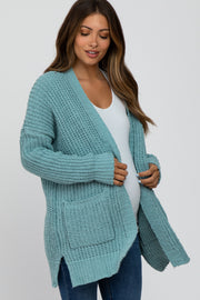 Light Blue Chunky Knit Maternity Cardigan