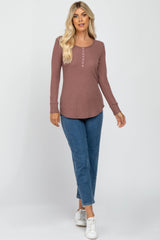 Mauve Waffle Knit Front Snap Button Top