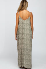 Olive Printed Sleeveless Maternity Maxi Dress