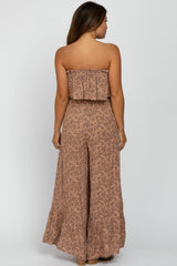 Mocha Floral Sleeveless Wide Leg Maternity Jumpsuit