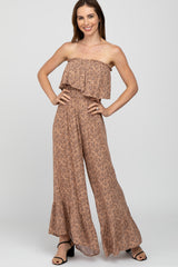 Mocha Floral Sleeveless Wide Leg Maternity Jumpsuit