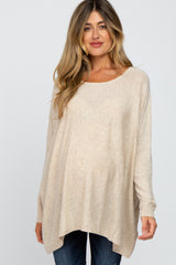 Beige Soft Knit Dolman Sleeve Maternity Sweater