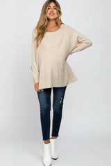 Beige Soft Knit Dolman Sleeve Maternity Sweater