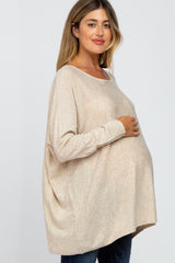 Beige Soft Knit Dolman Sleeve Maternity Sweater