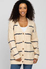 Cream Cable Knit Striped Cardigan