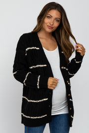 Black Cable Knit Striped Maternity Cardigan