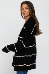 Black Cable Knit Striped Maternity Cardigan