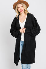 Black Bubble Sleeve Long Cardigan