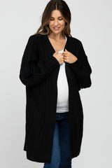 Black Bubble Sleeve Long Maternity Cardigan