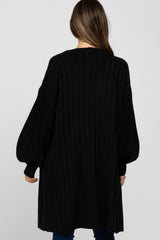 Black Bubble Sleeve Long Maternity Cardigan