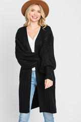 Black Bubble Sleeve Long Maternity Cardigan