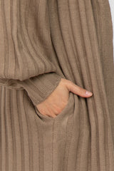 Taupe Bubble Sleeve Long Maternity Cardigan