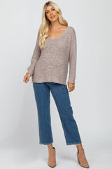 Mocha V-Neck Side Slit Thick Knit Sweater