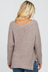 Mocha V-Neck Side Slit Thick Knit Sweater